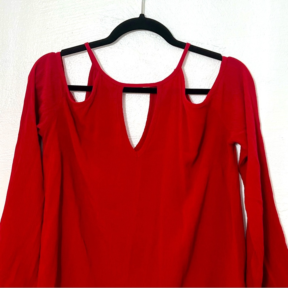 Mossimo Supply Co. Women's Long Sleeve, Shoulder Cut Out,Tomato Red Blouse/Top